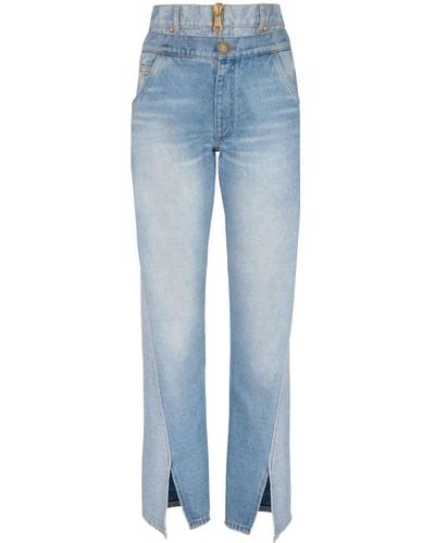 Balmain Front Slit Straight Jeans - Blue