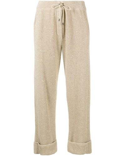 Brunello Cucinelli Cotton Knitted Pants - Natural