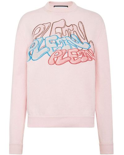 Philipp Plein Katoenen Sweater Met Geborduurd Logo - Roze