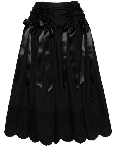 Simone Rocha Bow-embellished Gathered Cotton Skirt - Black