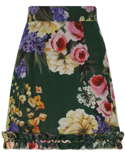 Dolce & Gabbana Floral-print Chiffon Miniskirt - Green
