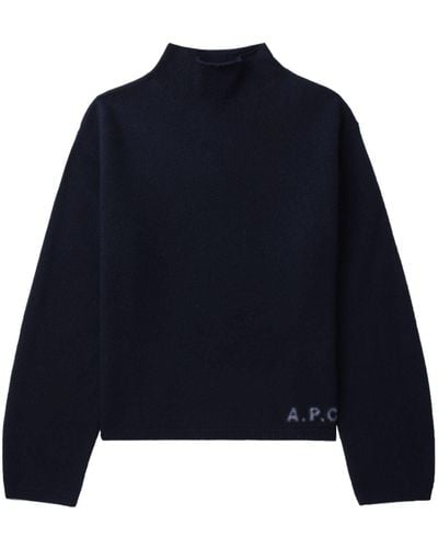 A.P.C. Pull en laine vierge à logo imprimé - Bleu