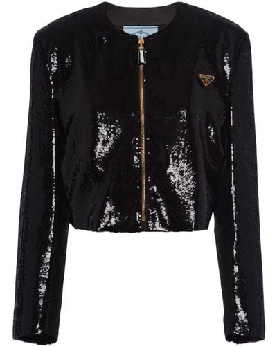Prada Sequin-embellished Cropped Jacket - Black