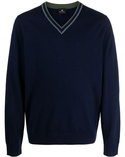 PS by Paul Smith V-neck Wool-blend Sweater - Blue