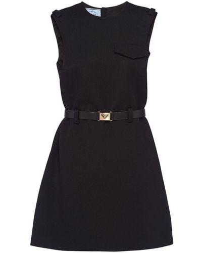 Prada Belted Wool Minidress - Black