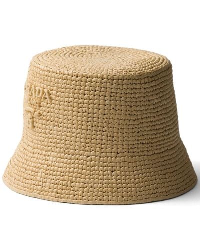 Prada Braided raffia logo bucket hat - Neutro