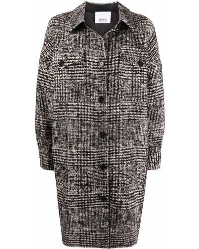 Erika Cavallini Semi Couture Button-front Tweed Knit Mid-length Coat - Black