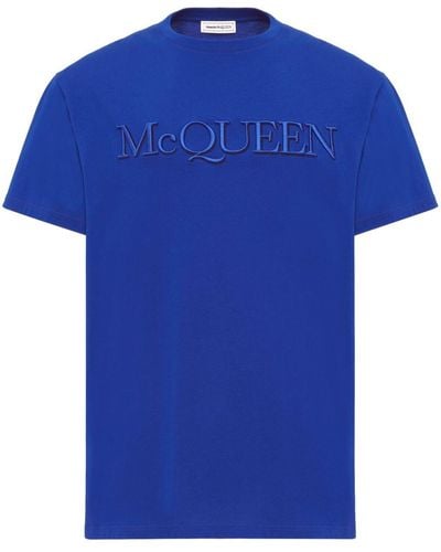 Alexander McQueen T-shirt à logo embossé - Bleu