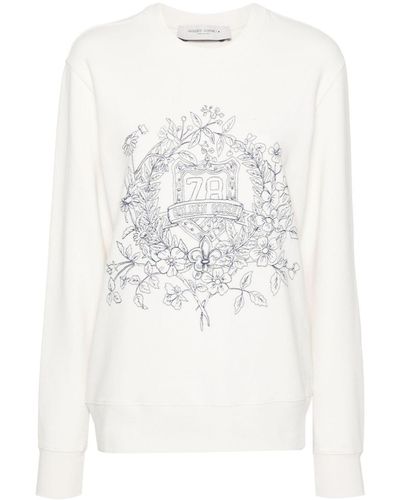 Golden Goose Floral-embroidered Cotton Sweatshirt - White