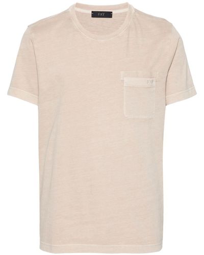 Fay Logo-embroidered Cotton T-shirt - Natural