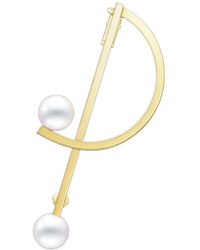 Tasaki 18kt Yellow Gold Collection Line Kinetic Pearl Brooch - White