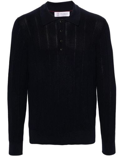 Brunello Cucinelli Ribbed-knit Polo Shirt - Blue