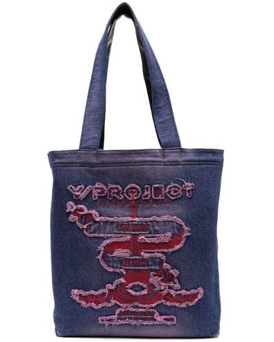 Y. Project Embroidered Denim Tote Bag - Purple