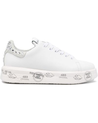 Premiata Belle Crystal-embellished Leather Trainers - White