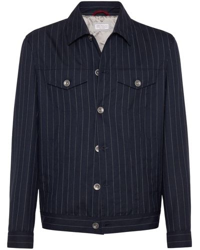 Brunello Cucinelli Striped Virgin-wool Jacket - Blue