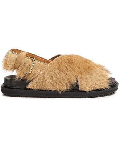 Marni Fussbett Faux-fur Sandals - Natural