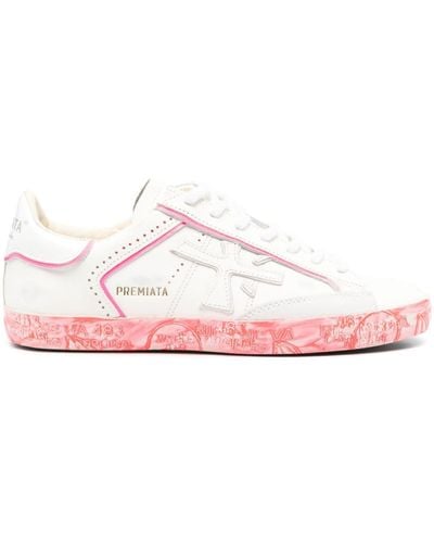 Premiata Stevend Distressed Leather Sneakers - Pink