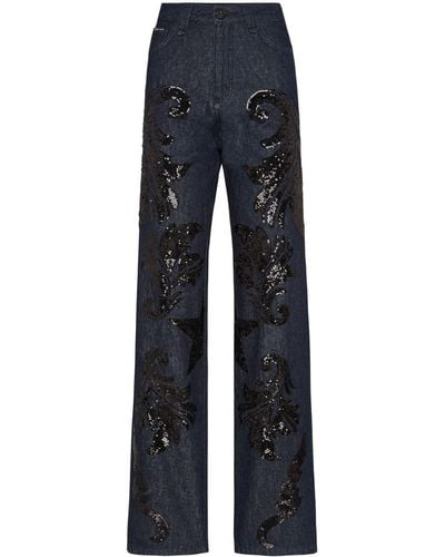 Philipp Plein Sequin-embellished High-rise Wide-leg Jeans - Blue