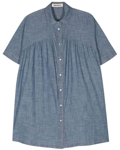Semicouture Chambray Flared Minidres - Blue