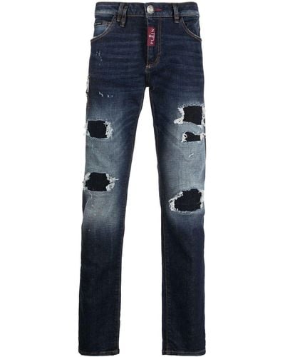 Philipp Plein Slim-Fit-Jeans im Distressed-Look - Blau