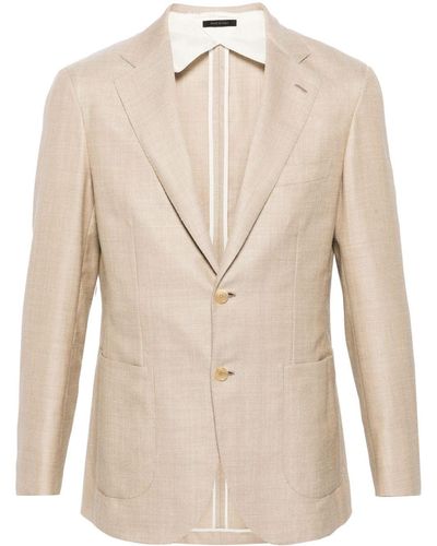 Brioni Single-breasted Wool Blend Blazer - Natural