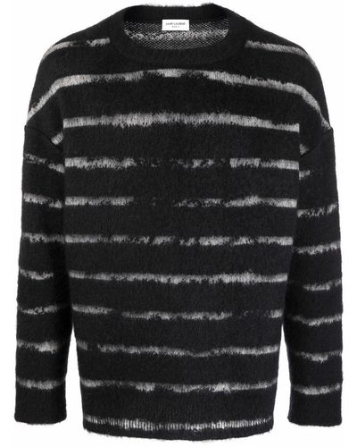 Saint Laurent Flauschiger Pullover mit Streifen - Schwarz
