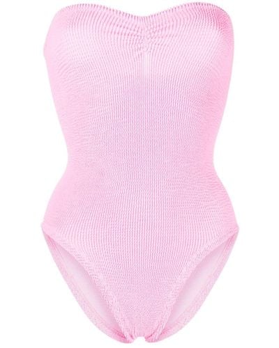 Hunza G Brooke Strapless Seersucker Swimsuit - Pink