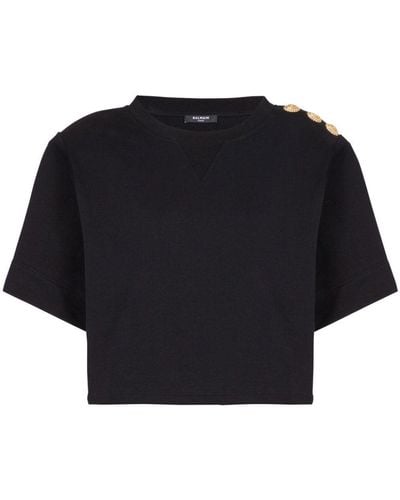 Balmain Button-detail Cropped Sweatshirt - Black