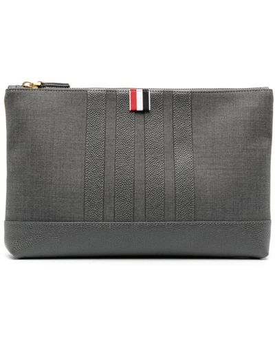 Thom Browne Large 4-bar Cotton Wash Bag - Grey