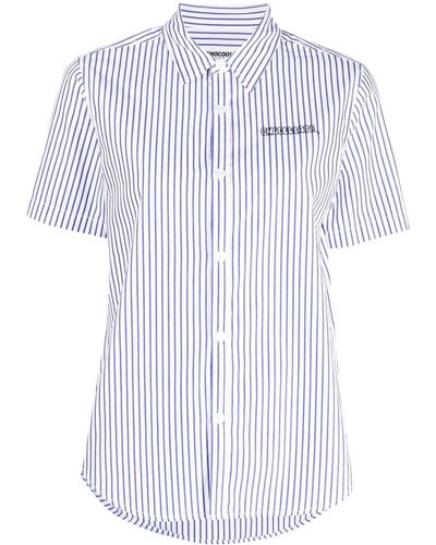 Chocoolate Striped Short-sleeve Cotton Shirt - Blue