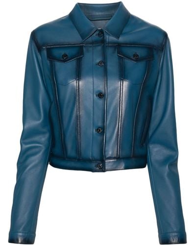 Acne Studios Spray-paint Effect Leather Jacket - Blue