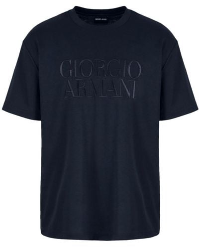 Giorgio Armani T-shirt en coton à logo brodé - Bleu