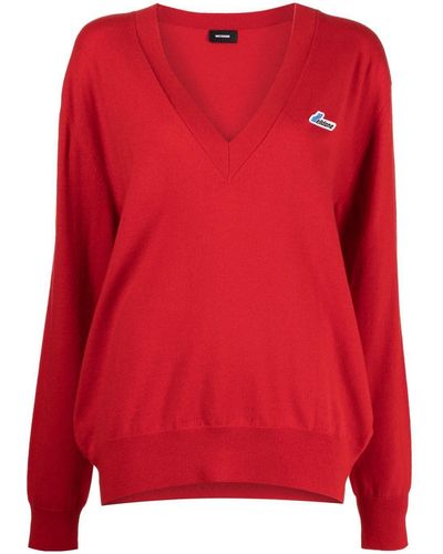 we11done Logo-patch V-neck Sweater - Red
