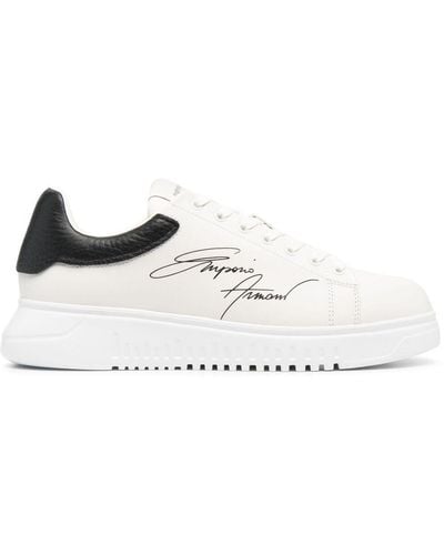 Emporio Armani Signature Leren Sneakers - Wit