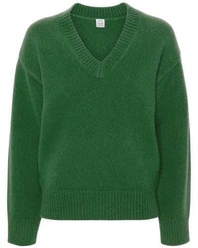 Totême V-neck Wool-cashmere Sweater - Green
