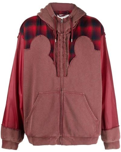 Maison Margiela X Pendleton Yoke-detail Zip-up Hoodie - Red