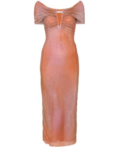Self-Portrait Sequinned Mesh Dress - Orange