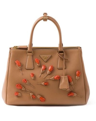Prada Large Galleria Saffiano Leather Handbag - Brown