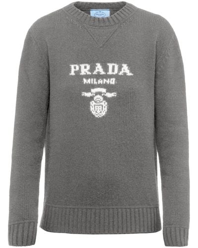 Prada Logo-intarsia Cashmere Sweater - Gray