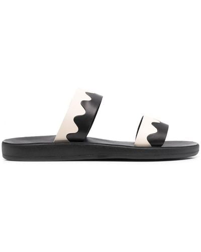 Ancient Greek Sandals Paralia Two-tone Leather Slides - Black