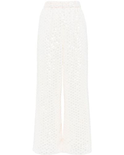 Needle & Thread Pantaloni Raindrop con paillettes - Bianco