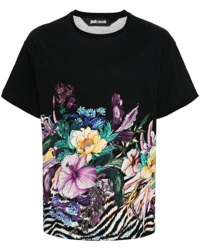 Just Cavalli T-Shirt mit Blumen-Print - Schwarz