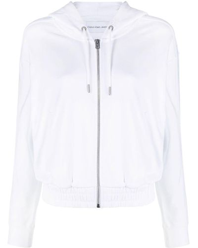 Calvin Klein Embroidered-logo Zip-up Hoodie - White