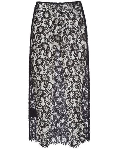 Prada Floral-lace Midi Skirt - Black
