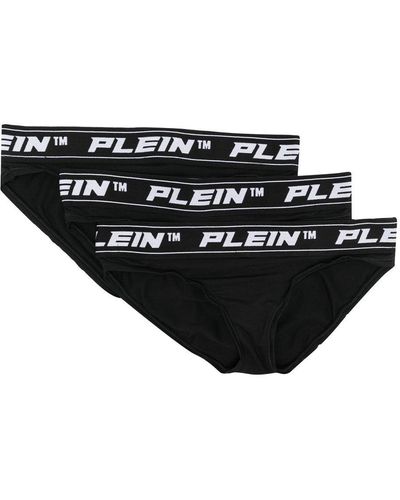 Philipp Plein Drie Slips Met Logo Taille - Zwart