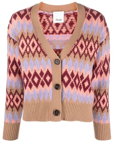 Allude V-neck Intarsia-knit Cardigan - Pink