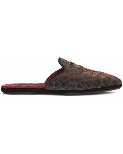 Dolce & Gabbana Slippers Bramante con estampado de leopardo - Marrón