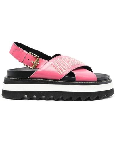 Moschino Logo-print Leather Platform Sandals - Pink