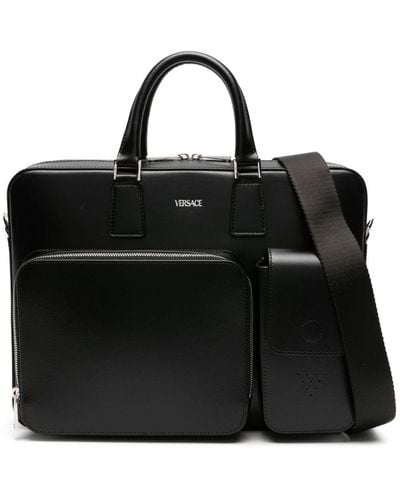 Versace Logo-debossed Leather Briefcase - Black