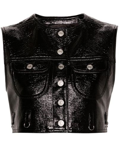 Courreges Faux-leather Cropped Gilet - Black